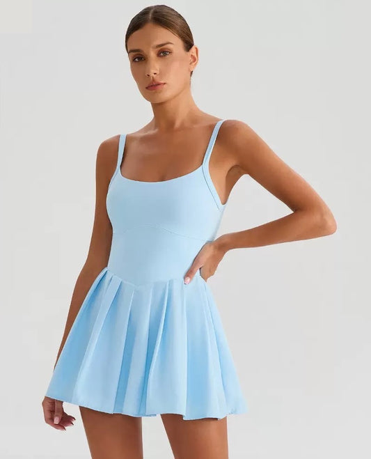 womens athletic dress with shorts and pockets blue color