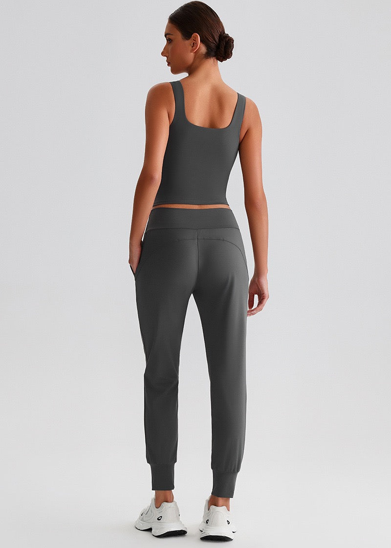 womens fitness clothing set in grey color