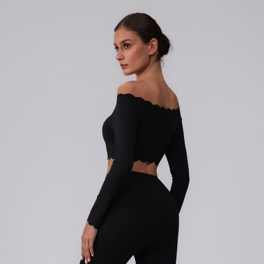 women's gym top with scalloped trim