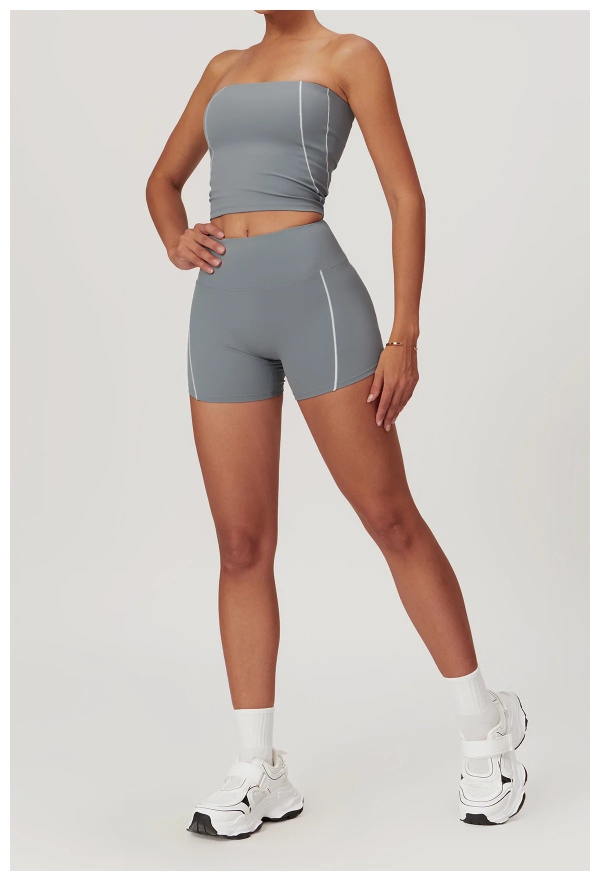 Sporty Chic 2-Piece Set: Tube Top & High-Rise Shorts - Pink