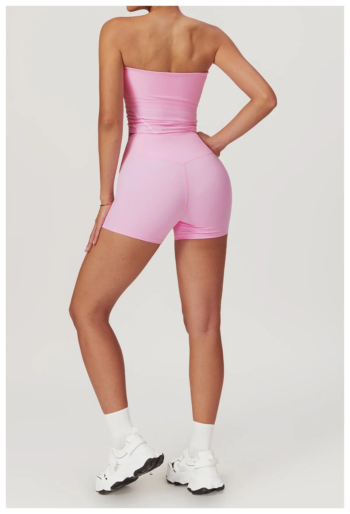 Sporty Chic 2-Piece Set: Tube Top & High-Rise Shorts - Pink