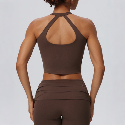 Brown Halter Active Crop Top