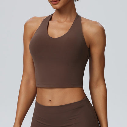 Brown Halter Workout Tank Top