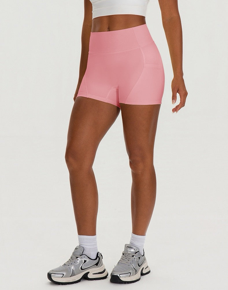 pink buttery soft tummy control athletic shorts for women