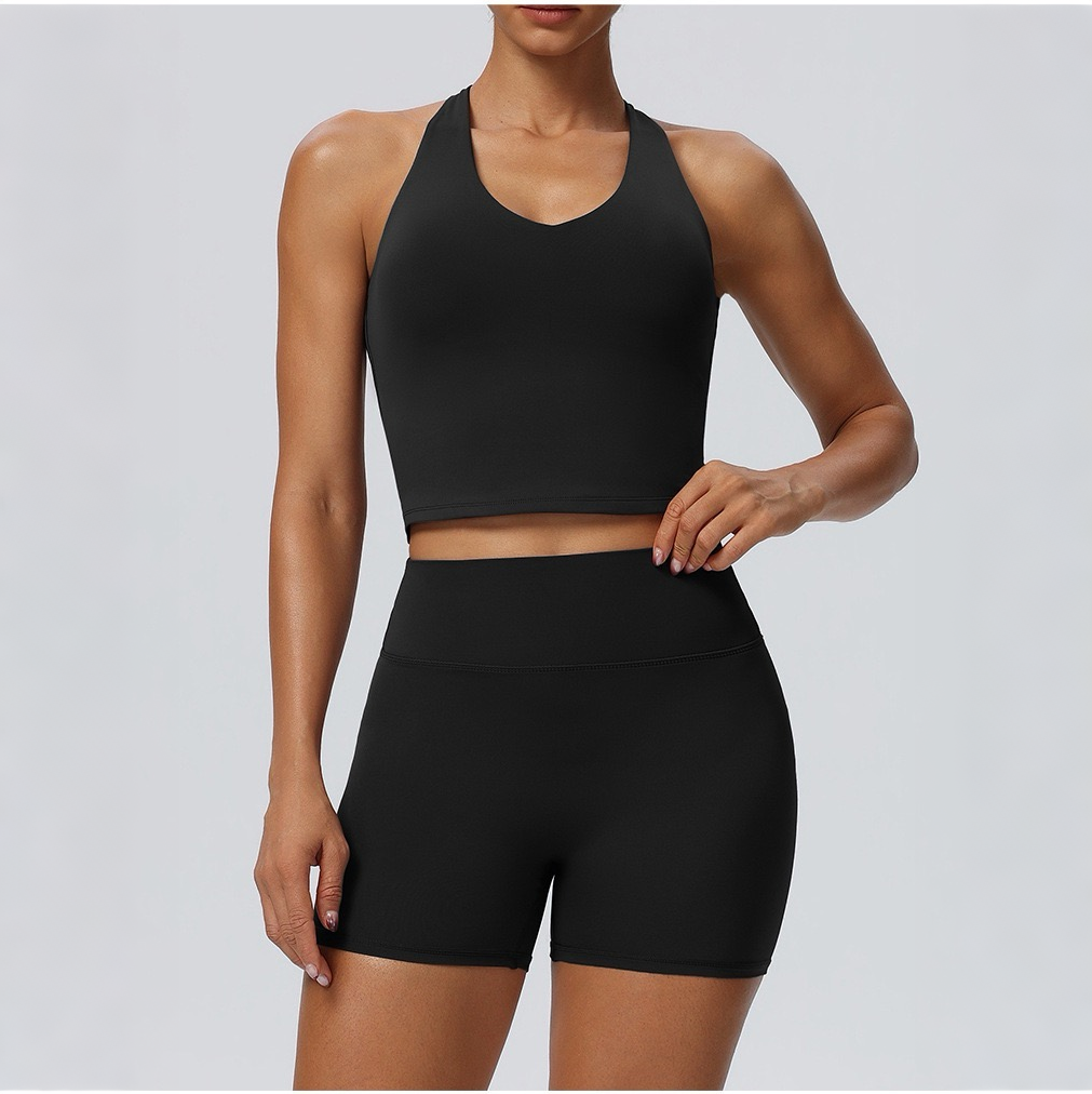Figure flattering deep v neck workout top black