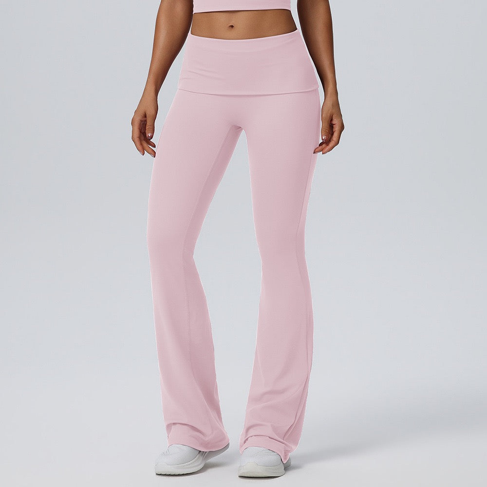 Fold-over waistband flare leggings pink