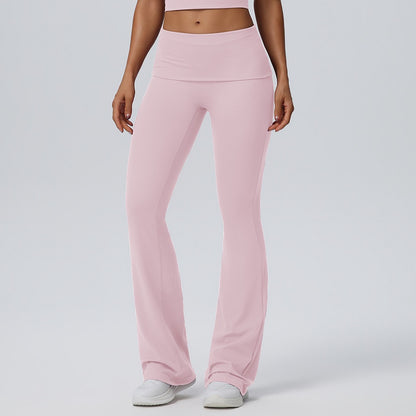 Fold-over waistband flare leggings pink