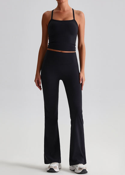 black gym leggings flare bottom
