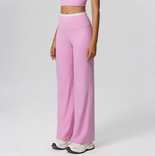 Pink High Waisted Wide Leg Yoga Pants for Women