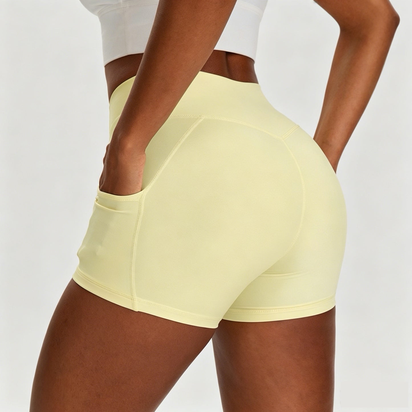 yellow non see-through fitness shorts for women