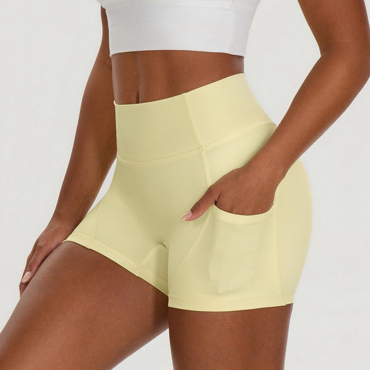 yellow high waist active shorts for women