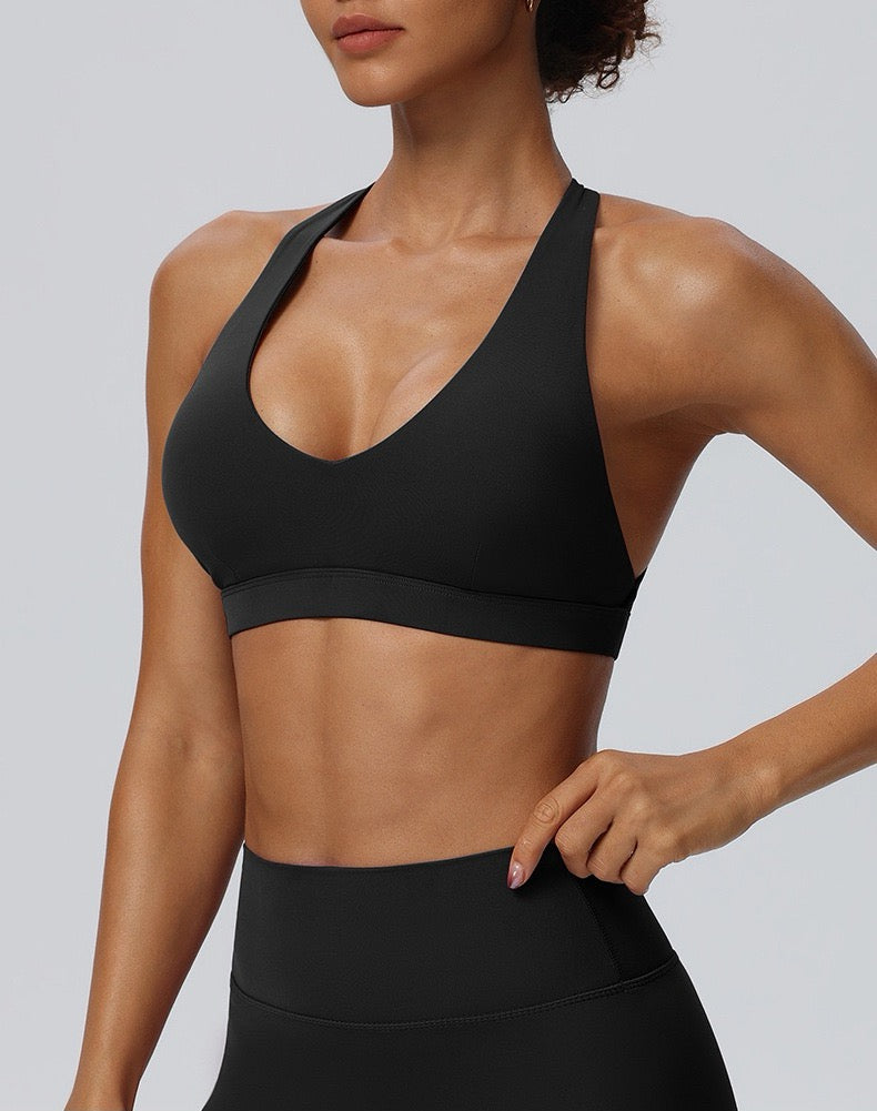 V Neck Halter Sports Bra – Dark Purple