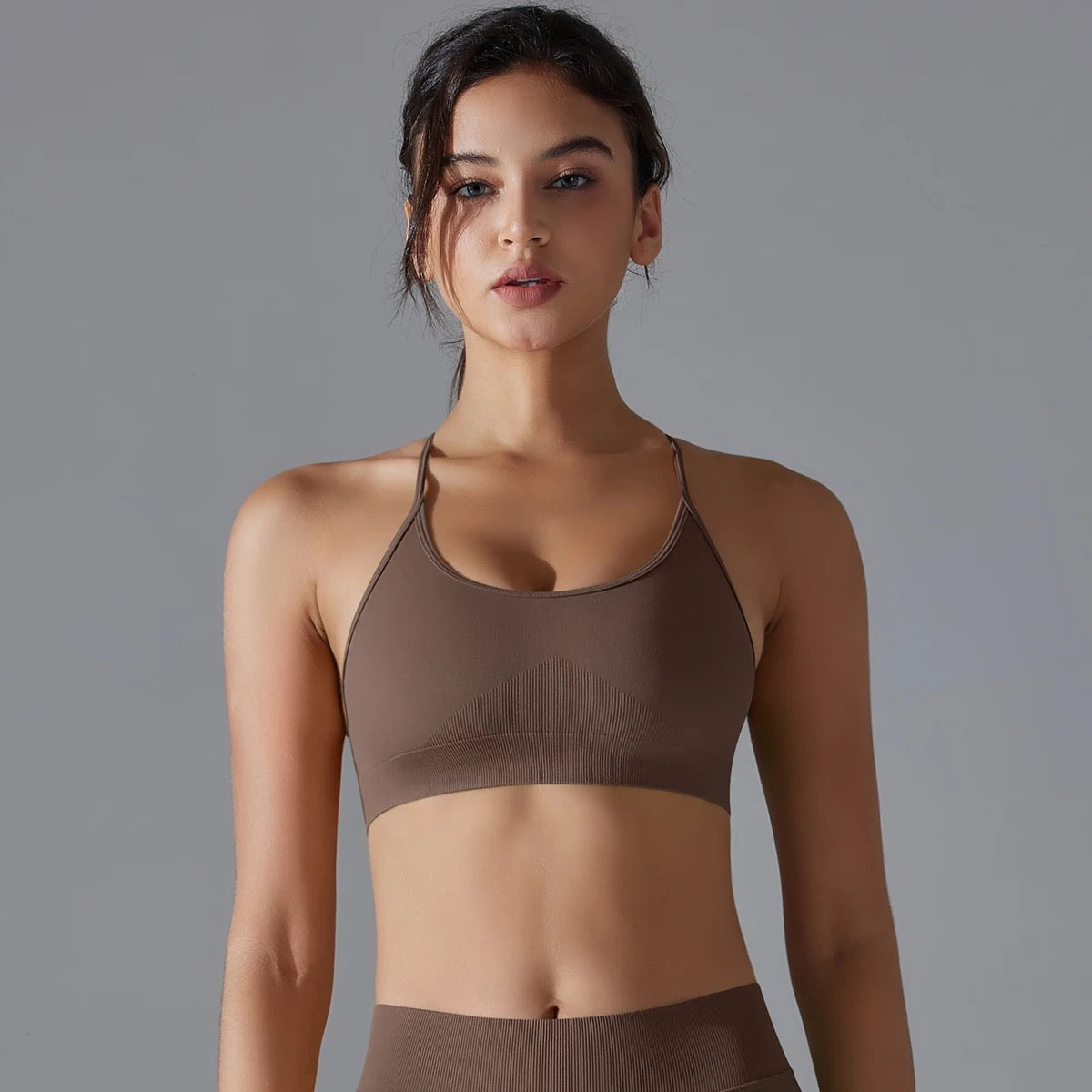 Strappy Crisscross Back Sports Bra - Wine Red