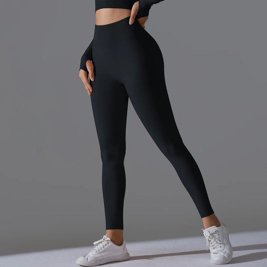 Ribbed High Waist Scrunch Leggings - Black