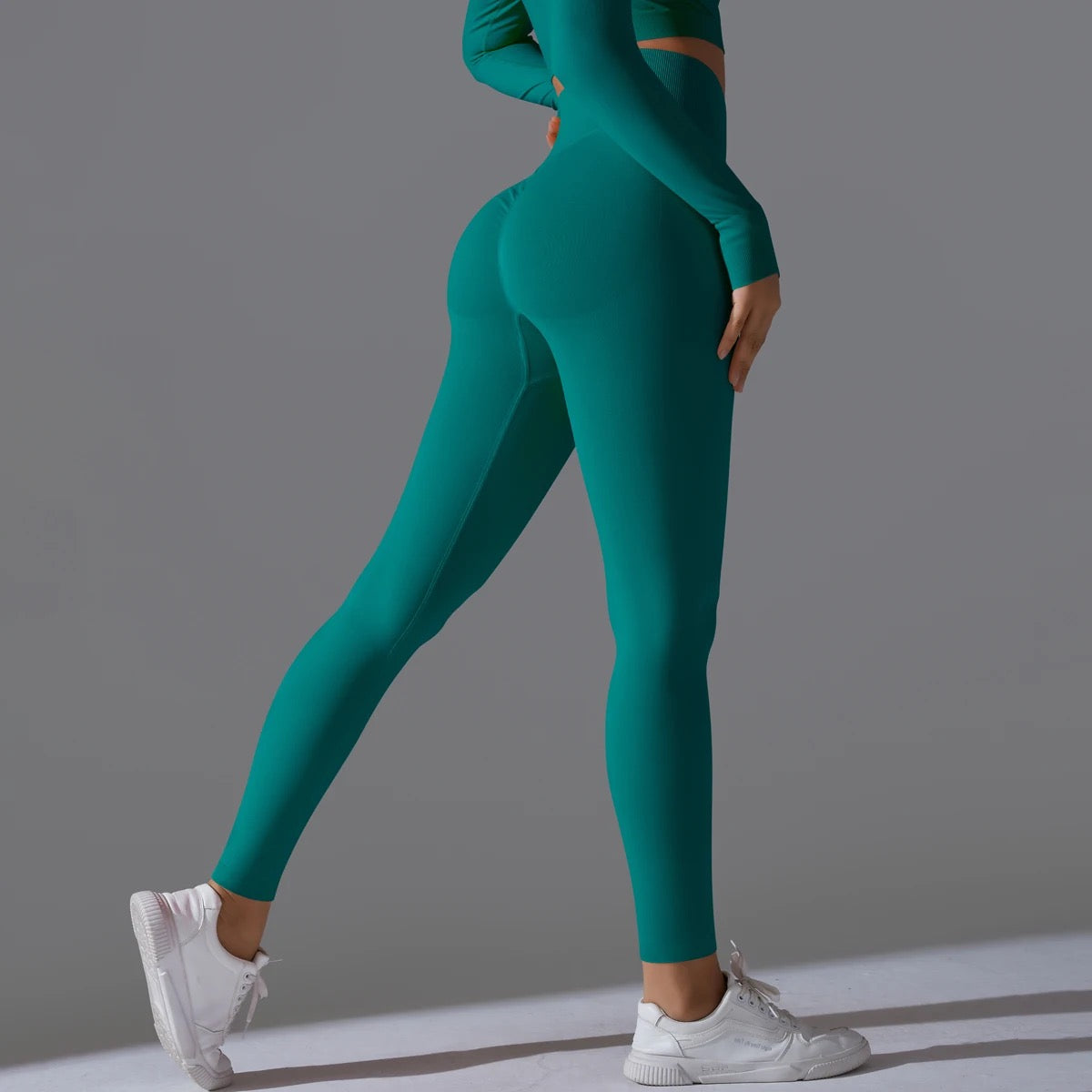 Ribbed High Waist Scrunch Leggings - Dark Green