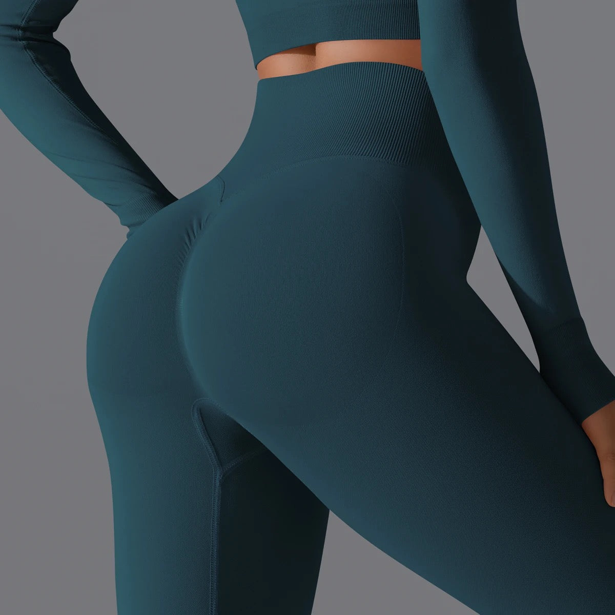 Ribbed High Waist Scrunch Leggings - Dark Green