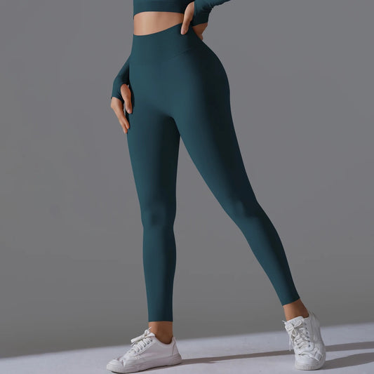 Ribbed High Waist Scrunch Leggings - Blue Green