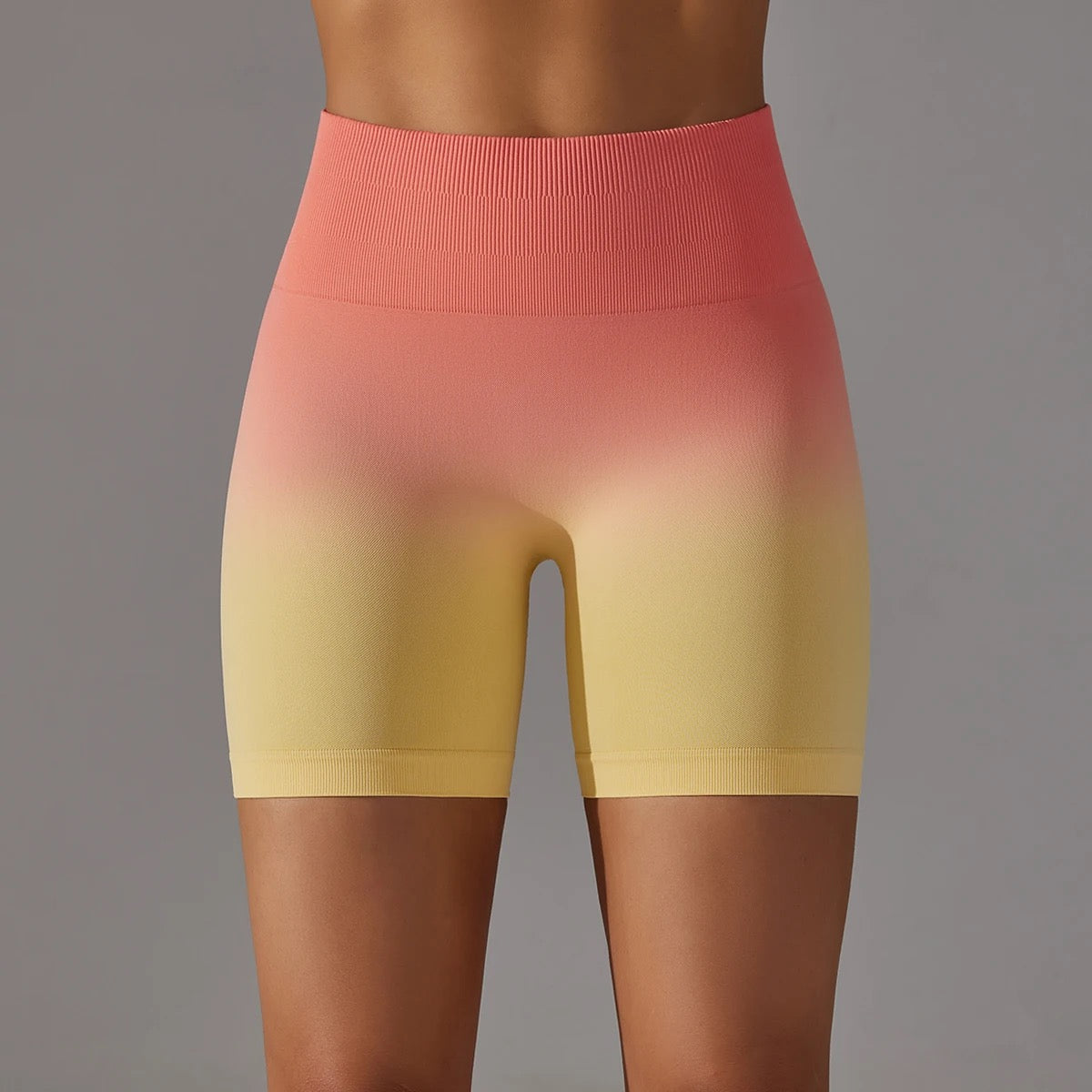 Women's Ombre Workout Shorts -  Green Yellow Color