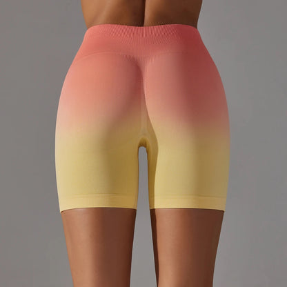 Women's Ombre Workout Shorts -  Green Yellow Color