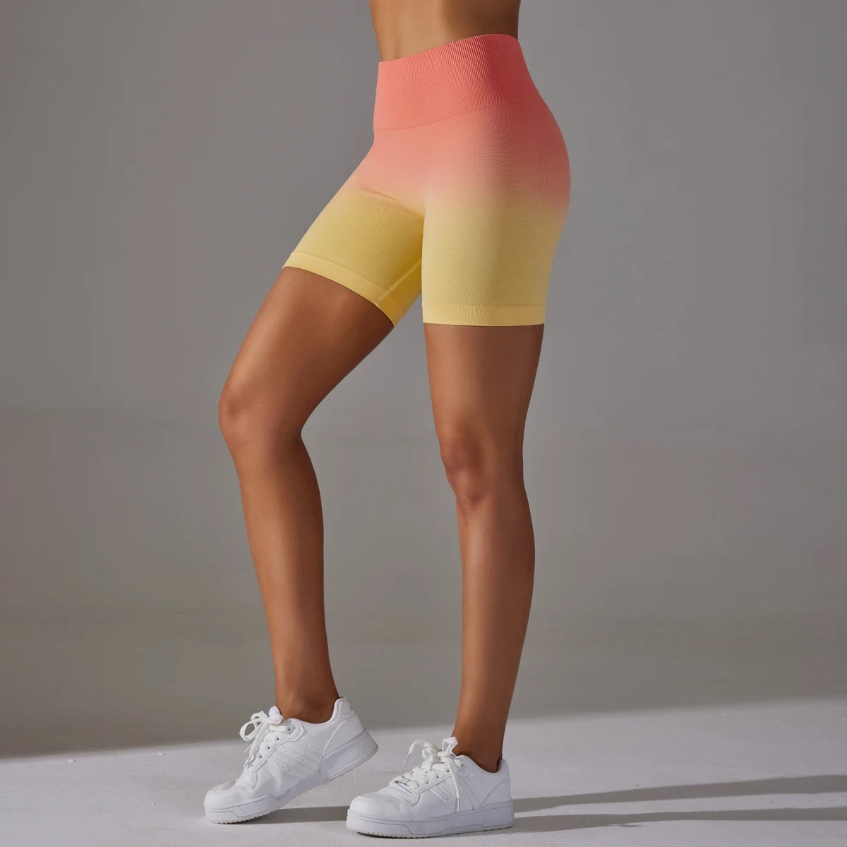 Women's Ombre Workout Shorts -  Green Yellow Color