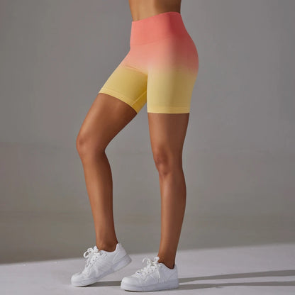 Women's Ombre Workout Shorts -  Green Yellow Color