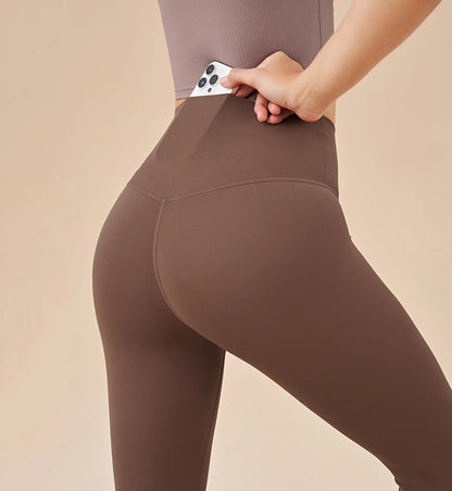 High Waist Capri Leggings with Hidden Pocket - Light Grey