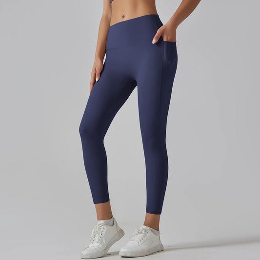 Navy Blue High-Waist Ankle-Length Pocket Leggings