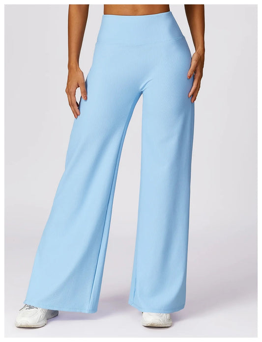 High-Waisted Wide Leg Yoga Pants - Sky Blue