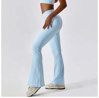 Cross-Waist Flare Leggings – Sky Blue