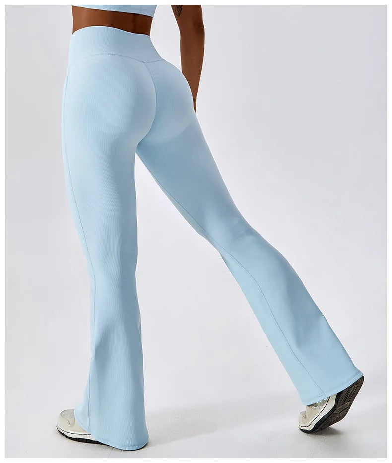 Cross-Waist Flare Leggings – Sky Blue