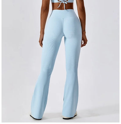 Cross-Waist Flare Leggings – Sky Blue