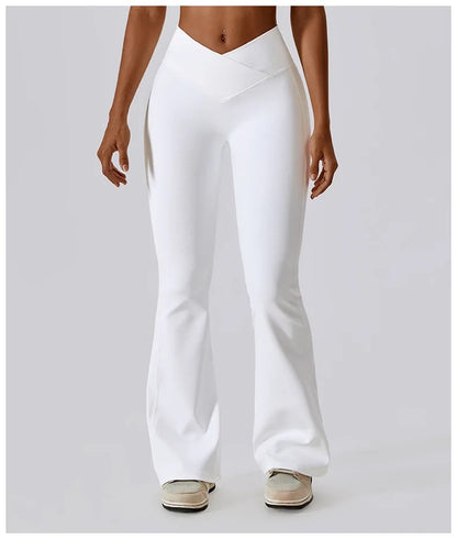 Cross Waist Flare Leggings – White