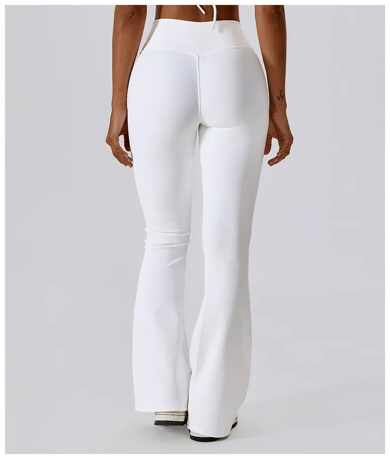 Cross Waist Flare Leggings – White