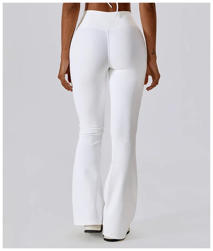 Cross Waist Flare Leggings – White