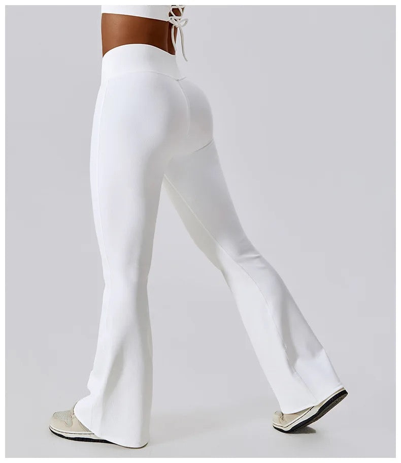 Cross Waist Flare Leggings – White