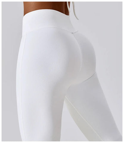 Cross Waist Flare Leggings – White