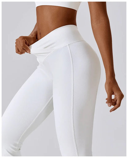 Cross Waist Flare Leggings – White