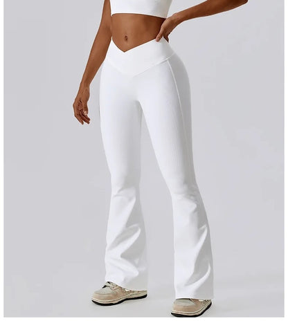 Cross Waist Flare Leggings – White