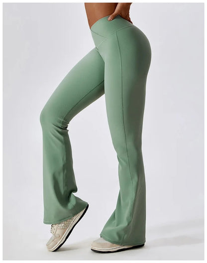 Cross Waist Flare Leggings – Green