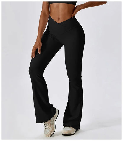 Cross Waist Flare Leggings – Black