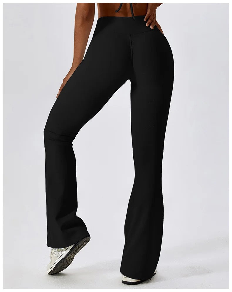 Cross Waist Flare Leggings – Black