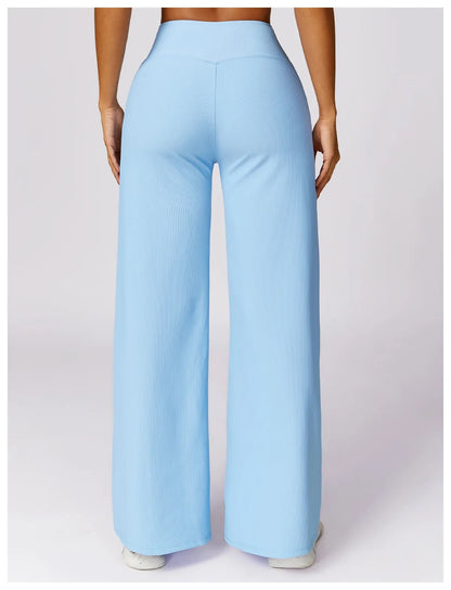 High-Waisted Wide Leg Yoga Pants - Sky Blue