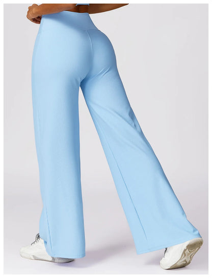 High-Waisted Wide Leg Yoga Pants - Sky Blue