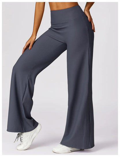 High-Waisted Wide Leg Yoga Pants - Sky Blue