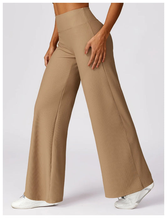 High-Waisted Wide Leg Yoga Pants - Bronze