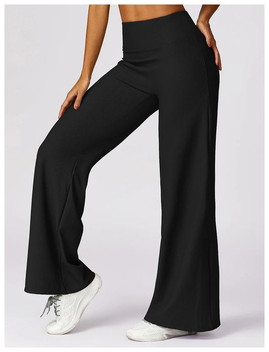 High-Waisted Wide Leg Yoga Pants - Black