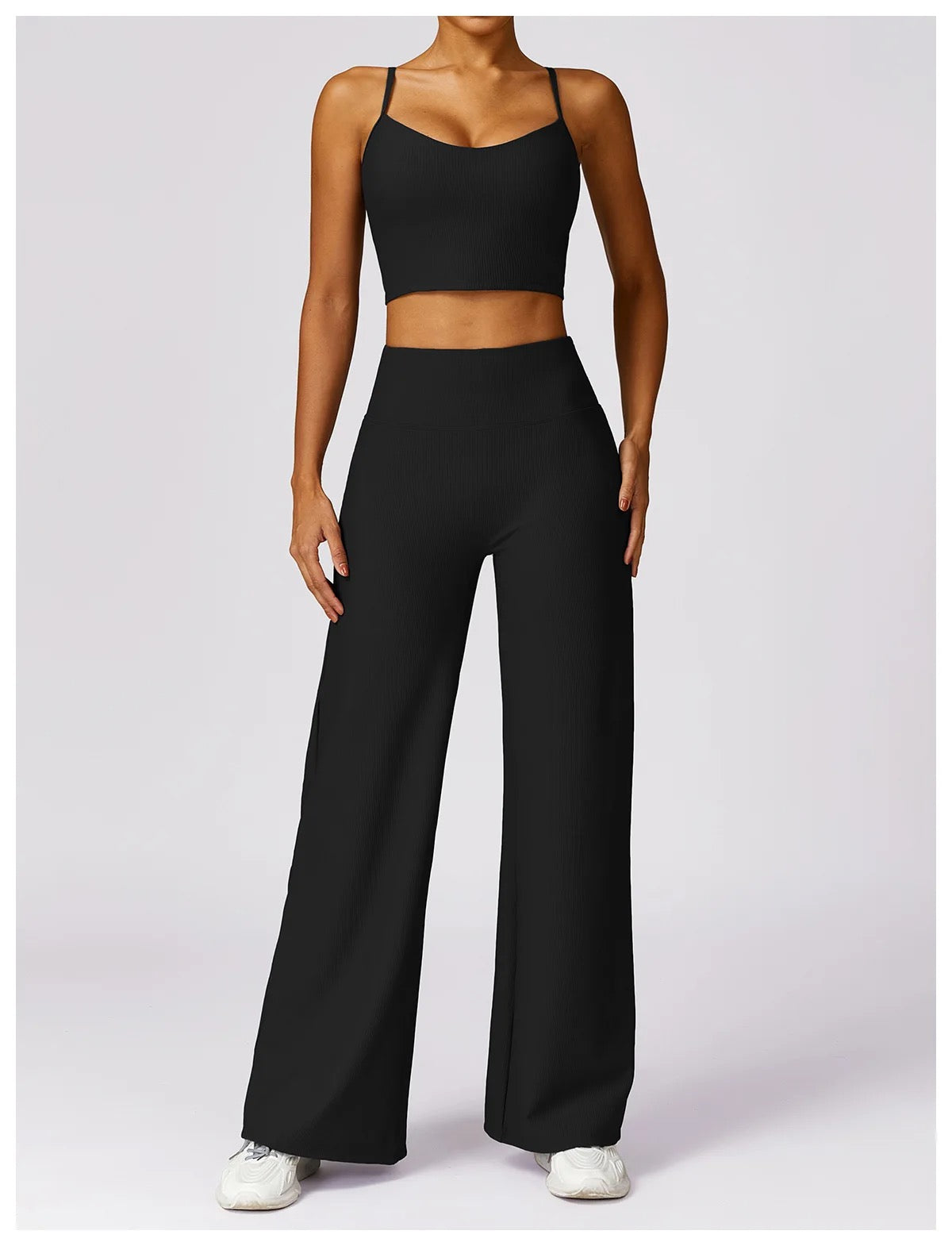 High-Waisted Wide Leg Yoga Pants - Black