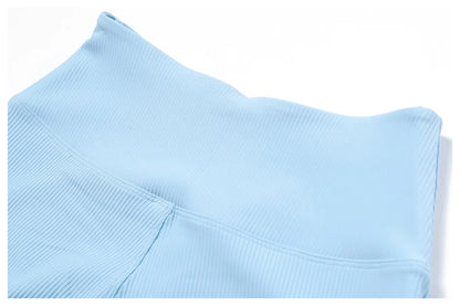 High-Waisted Wide Leg Yoga Pants - Sky Blue