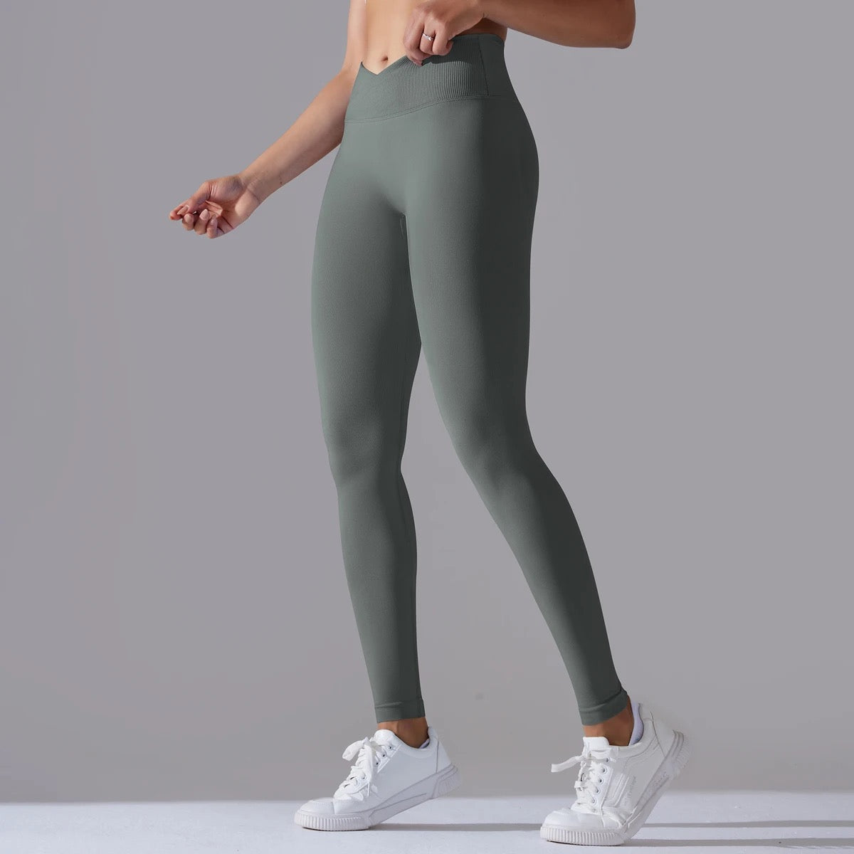 High Waist Crossover Seamless Ankle Length Leggings