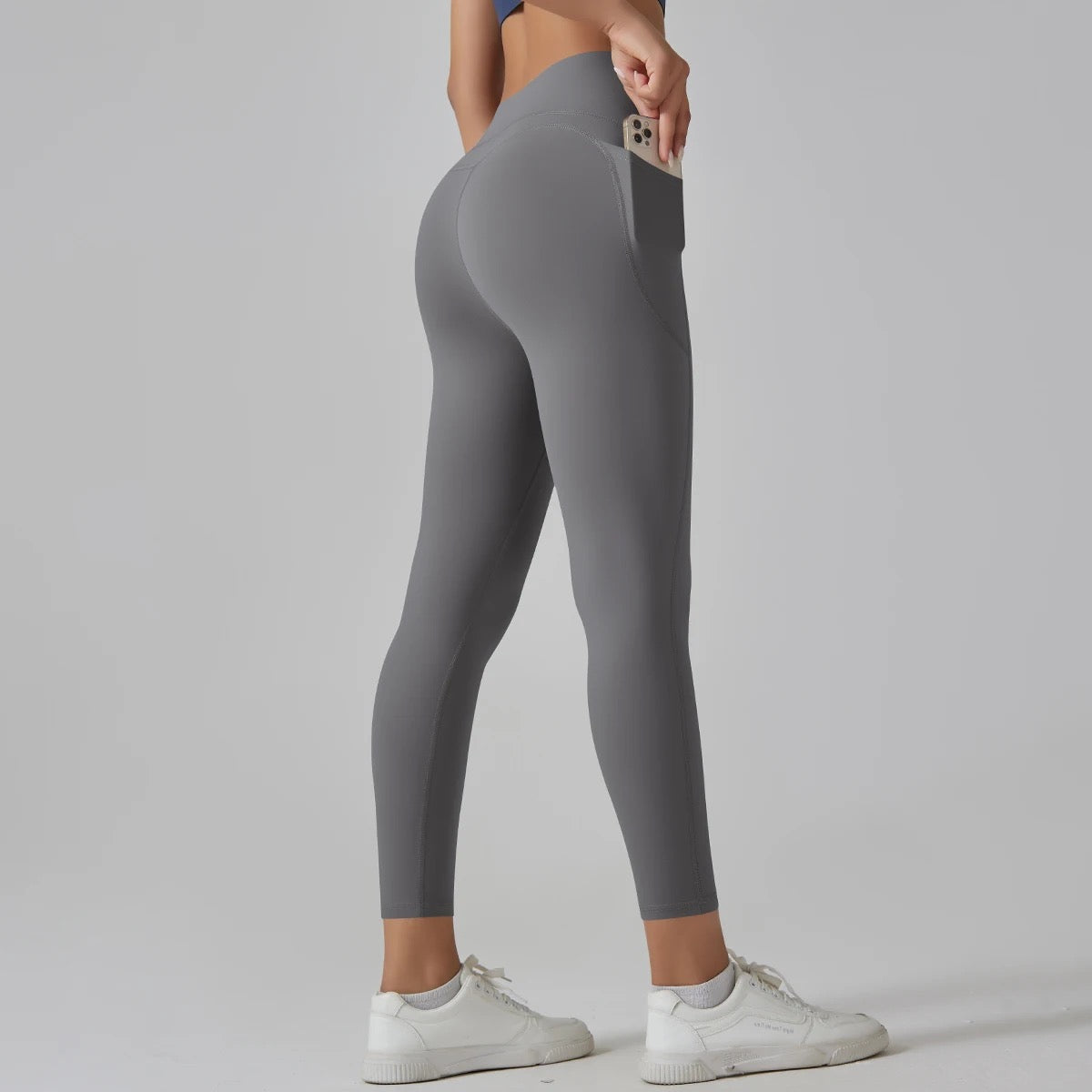 White High-Waist Ankle-Length Pocket Leggings